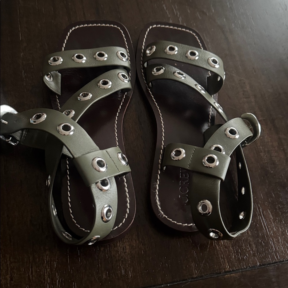 J. Crew Olive Sandals with Silver Accents - Picture 3 of 6